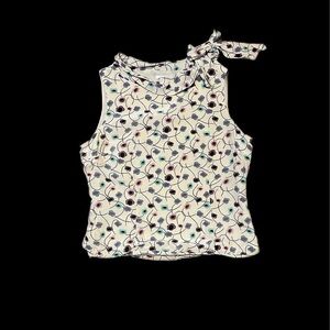 Vintage Loft cowl neck Floral Sleeveless Top Bow silk tank tan